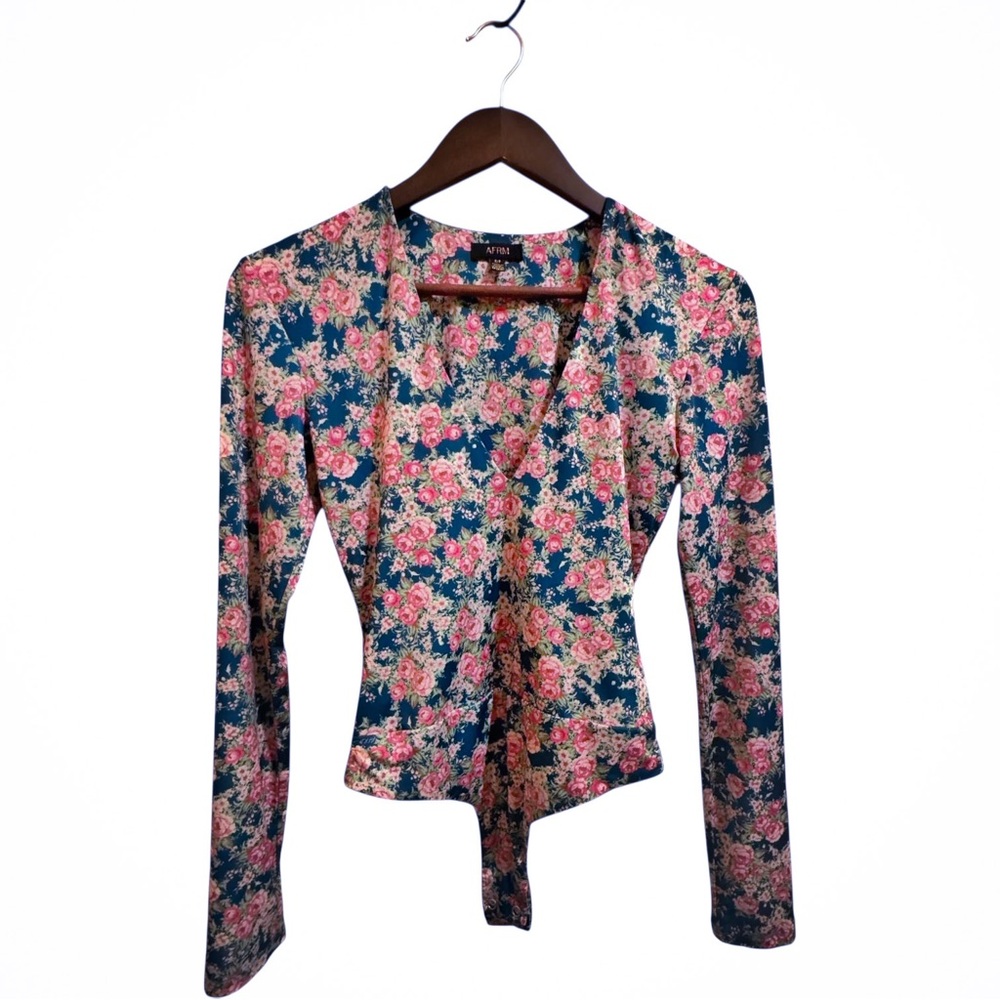 AFRM Sybil Floral Long-Sleeve Bodysuit – Pink/Green (Small)